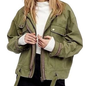 Free People Olive Green Bomber Jacket
